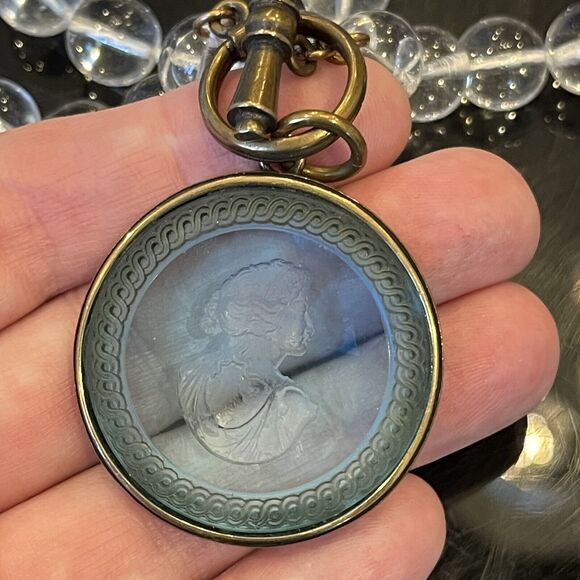 Retired Extasia Glass Intaglio Cameo Pendant Pools of Light Glass Bead Necklace - Picture 12 of 16